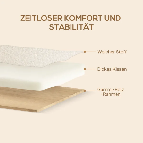 Fauteuil met rugleuning, armleuningen, gestoffeerde loungestoel met sherpa look, houten poten, voor slaapkamer, woonkamer, tot 120 kg, crèmewit 7