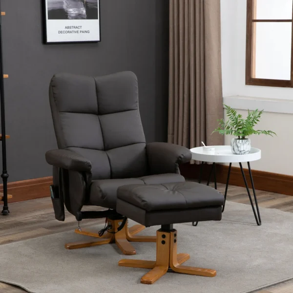 Fauteuil met voetensteun, 145° kanteling, relaxfauteuil met massagefunctie, bruin 2