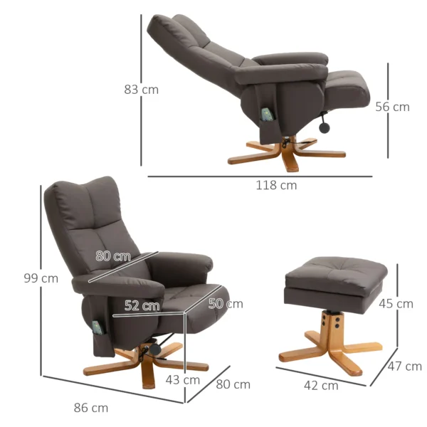 Fauteuil met voetensteun, 145° kanteling, relaxfauteuil met massagefunctie, bruin 4