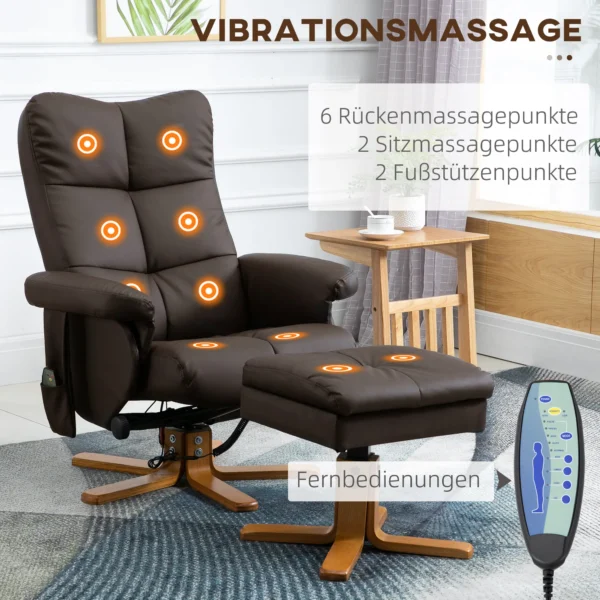 Fauteuil met voetensteun, 145° kanteling, relaxfauteuil met massagefunctie, bruin 5