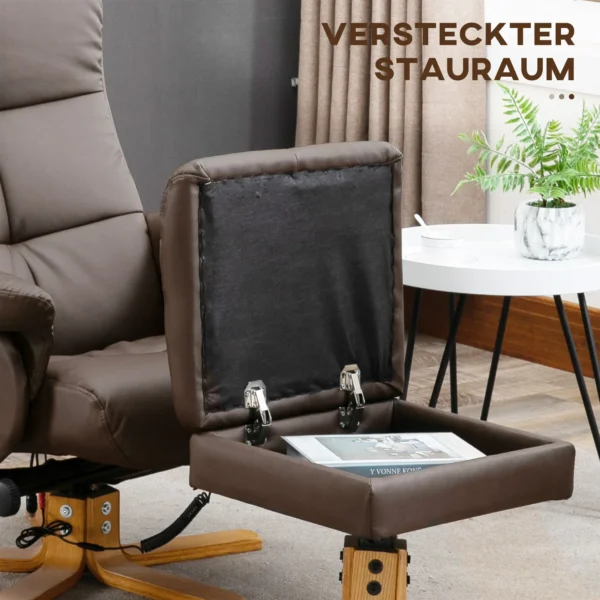 Fauteuil met voetensteun, 145° kanteling, relaxfauteuil met massagefunctie, bruin 7