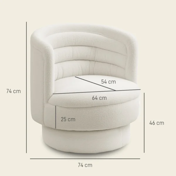Fauteuil woonkamer draaibare relaxfauteuil met armleuningen, loungestoel leesstoel met sherpa uiterlijk, gestoffeerde stoel voor slaapkamer crèmewit 4