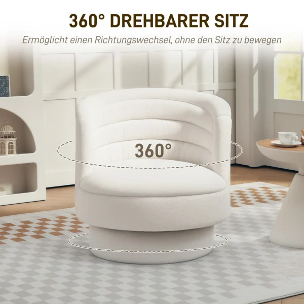 Fauteuil woonkamer draaibare relaxfauteuil met armleuningen, loungestoel leesstoel met sherpa uiterlijk, gestoffeerde stoel voor slaapkamer crèmewit 5