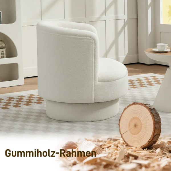 Fauteuil woonkamer draaibare relaxfauteuil met armleuningen, loungestoel leesstoel met sherpa uiterlijk, gestoffeerde stoel voor slaapkamer crèmewit 7
