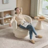 Fauteuil woonkamer draaibare relaxfauteuil met armleuningen, loungestoel leesstoel met sherpa uiterlijk, gestoffeerde stoel voor slaapkamer crèmewit 8