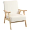 Fauteuil woonkamer scandinavisch relaxfauteuil met armleuning, zitkussen, gestoffeerde loungestoel met houten frame, armleuningsstoel met fluweel look, gestoffeerde stoel voor slaapkamer crème wit 1