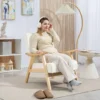 Fauteuil woonkamer scandinavisch relaxfauteuil met armleuning, zitkussen, gestoffeerde loungestoel met houten frame, armleuningsstoel met fluweel look, gestoffeerde stoel voor slaapkamer crème wit 2
