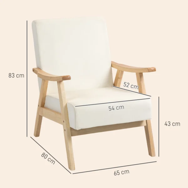 Fauteuil woonkamer scandinavisch relaxfauteuil met armleuning, zitkussen, gestoffeerde loungestoel met houten frame, armleuningsstoel met fluweel look, gestoffeerde stoel voor slaapkamer crème wit 4