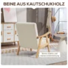 Fauteuil woonkamer scandinavisch relaxfauteuil met armleuning, zitkussen, gestoffeerde loungestoel met houten frame, armleuningsstoel met fluweel look, gestoffeerde stoel voor slaapkamer crème wit 6