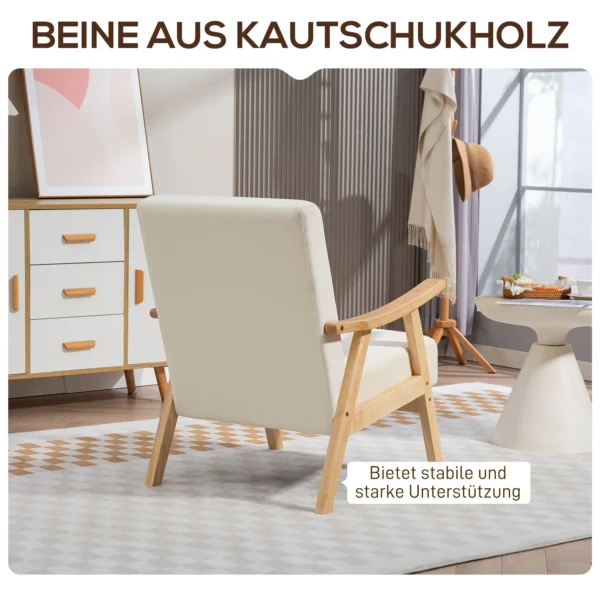 Fauteuil woonkamer scandinavisch relaxfauteuil met armleuning, zitkussen, gestoffeerde loungestoel met houten frame, armleuningsstoel met fluweel look, gestoffeerde stoel voor slaapkamer crème wit 6