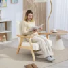 Fauteuil woonkamer scandinavisch relaxfauteuil met armleuning, zitkussen, gestoffeerde loungestoel met houten frame, armleuningsstoel met fluweel look, gestoffeerde stoel voor slaapkamer crème wit 7