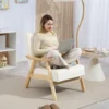 Fauteuil woonkamer scandinavisch relaxfauteuil met armleuning, zitkussen, gestoffeerde loungestoel met houten frame, armleuningsstoel met fluweel look, gestoffeerde stoel voor slaapkamer crème wit 8
