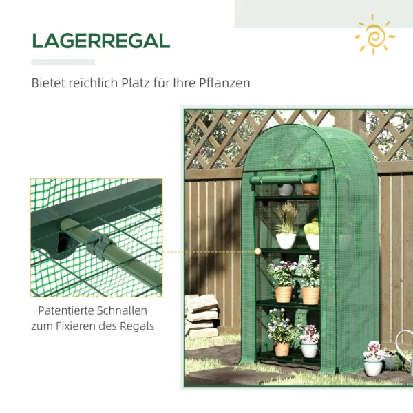Foliekas 4 planken, mini kas voor balkon, broeikas, tomatenkas, metaal, groen, 80x49x160cm 7