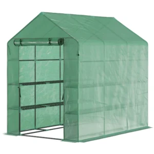 Foliekas begeleidbare kas met 8 planken en deur, groen, 214x143x195cm voor plantenliefhebbers 1