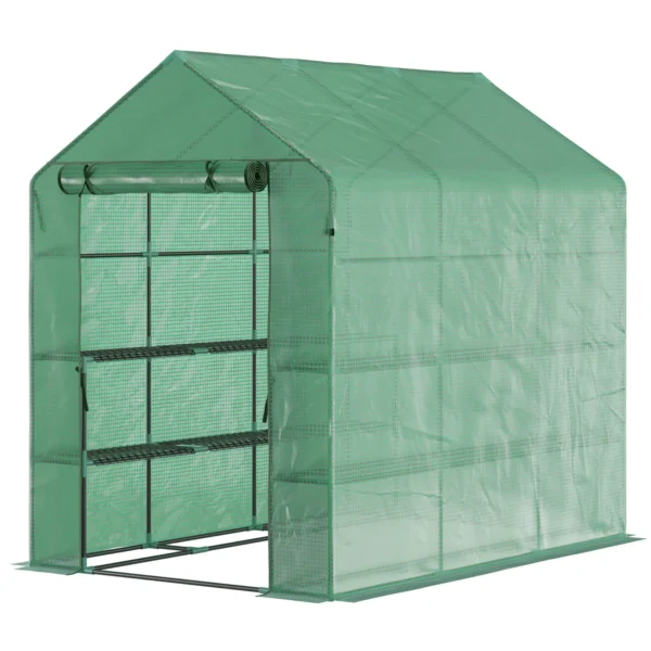 Foliekas begeleidbare kas met 8 planken en deur, groen, 214x143x195cm voor plantenliefhebbers 1