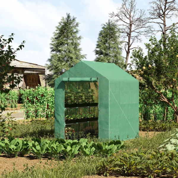 Foliekas begeleidbare kas met 8 planken en deur, groen, 214x143x195cm voor plantenliefhebbers 2