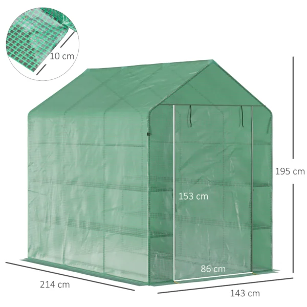 Foliekas begeleidbare kas met 8 planken en deur, groen, 214x143x195cm voor plantenliefhebbers 4