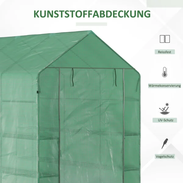 Foliekas begeleidbare kas met 8 planken en deur, groen, 214x143x195cm voor plantenliefhebbers 5