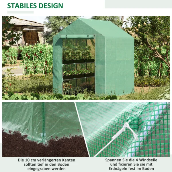 Foliekas begeleidbare kas met 8 planken en deur, groen, 214x143x195cm voor plantenliefhebbers 6