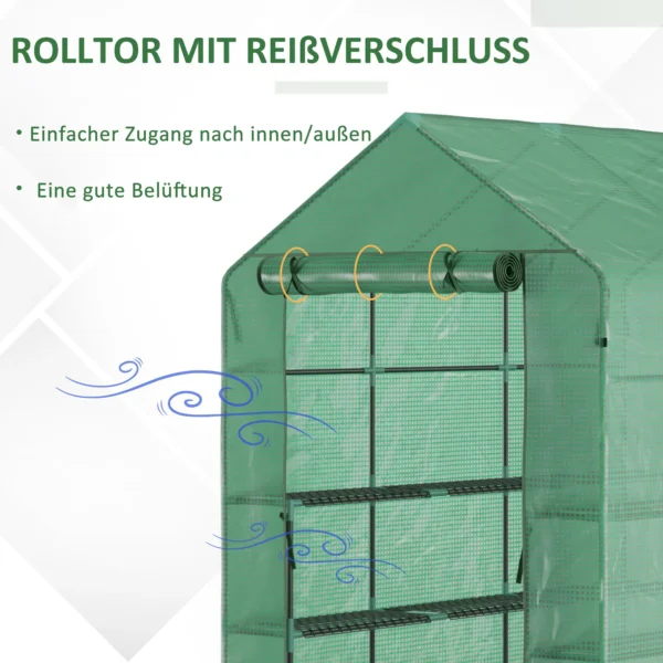 Foliekas begeleidbare kas met 8 planken en deur, groen, 214x143x195cm voor plantenliefhebbers 7