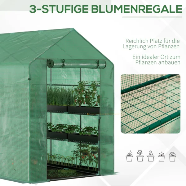 Foliekas begeleidbare kas met 8 planken en deur, groen, 214x143x195cm voor plantenliefhebbers 8