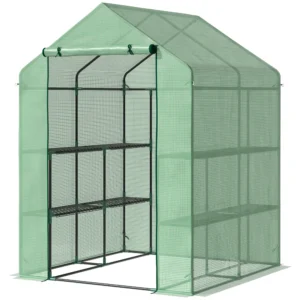 Foliekas begeleidbare kas met 8 planken voor tomaten, staal & pe kunststof, groen, met deur voor optimale plantenverzorging 1