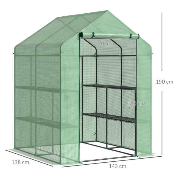 Foliekas begeleidbare kas met 8 planken voor tomaten, staal & pe kunststof, groen, met deur voor optimale plantenverzorging 4