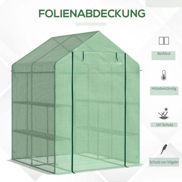 Foliekas begeleidbare kas met 8 planken voor tomaten, staal & pe kunststof, groen, met deur voor optimale plantenverzorging 5
