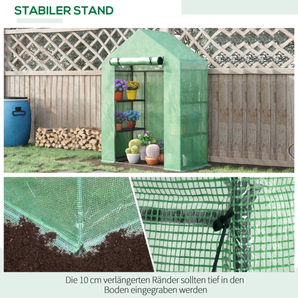 Foliekas bevaarbaar tuinhuisje met 6 planken, broeikas voor planten, met oprolbare ingang, groen 6