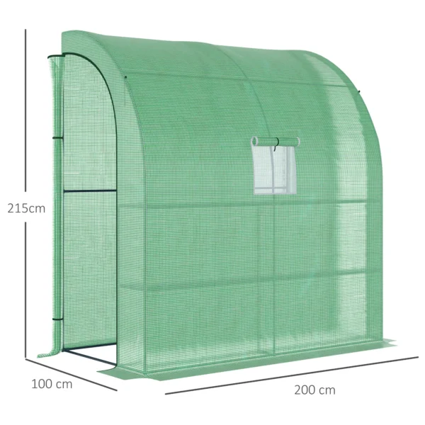 Foliekas kweekkas 200 x 100 x 215 cm met 2 deuren, uv bescherming, staal & pe voor plantenkweek, groen 4