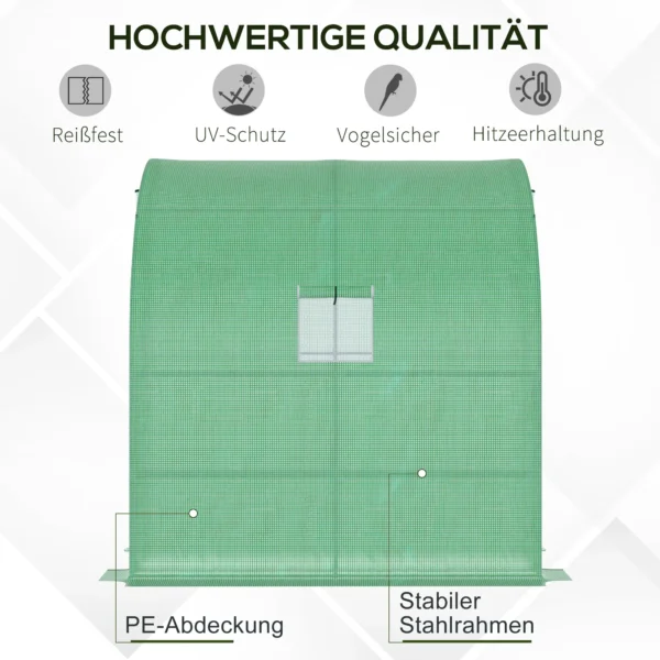 Foliekas kweekkas 200 x 100 x 215 cm met 2 deuren, uv bescherming, staal & pe voor plantenkweek, groen 5