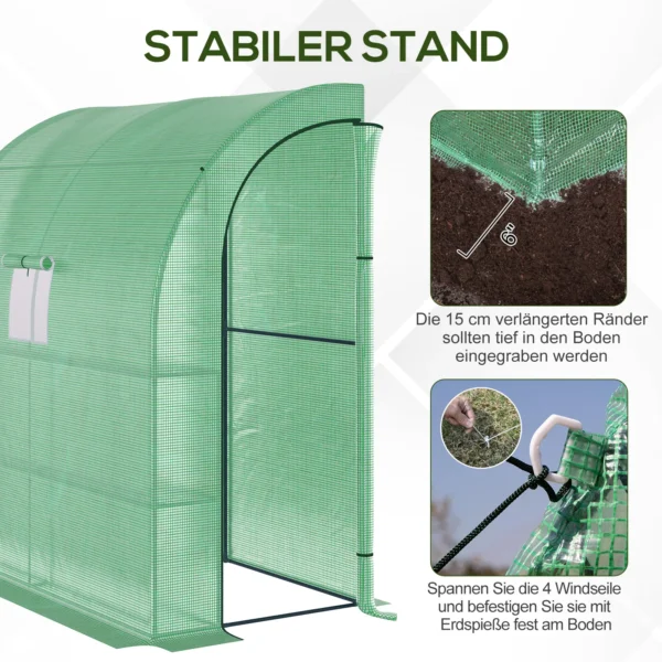 Foliekas kweekkas 200 x 100 x 215 cm met 2 deuren, uv bescherming, staal & pe voor plantenkweek, groen 8