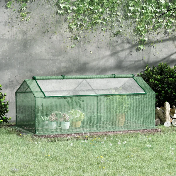 Foliekas met venster, kweekkas, tomatenkas, kweekbed 180 x 90 x 70 cm groen 2