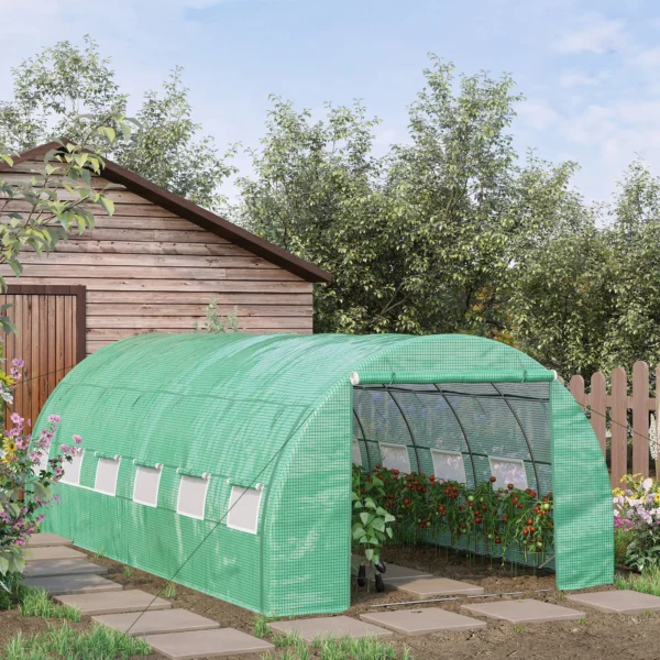 Foliekas polytunnel 6x3x2m met uv bescherming, beloopbaar, oprolbare stalen buisafdekkingen, groen 2