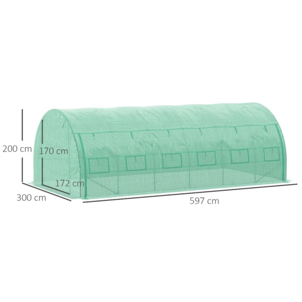 Foliekas polytunnel 6x3x2m met uv bescherming, beloopbaar, oprolbare stalen buisafdekkingen, groen 4