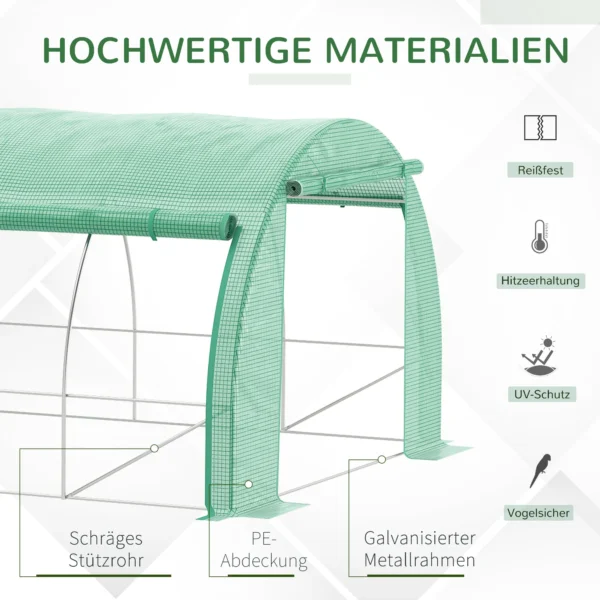 Foliekas polytunnel 6x3x2m met uv bescherming, beloopbaar, oprolbare stalen buisafdekkingen, groen 5