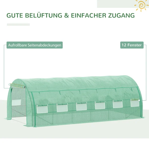 Foliekas polytunnel 6x3x2m met uv bescherming, beloopbaar, oprolbare stalen buisafdekkingen, groen 6