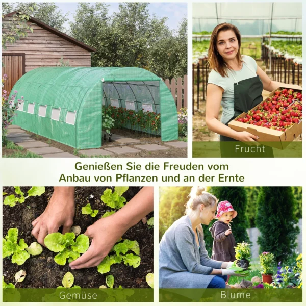 Foliekas polytunnel 6x3x2m met uv bescherming, beloopbaar, oprolbare stalen buisafdekkingen, groen 7