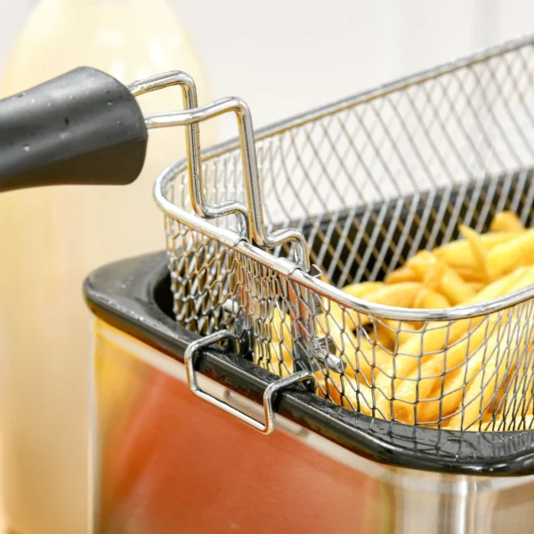 Friteuse 3l met verstelbare thermostaat, uitneembare oliecontainer, stofbeschermingsdeksel incl. kijkvenster, 60 minuten timer, oververhittingsbeveiliging, 2000w, roestvrij staal zilver 10
