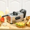 Friteuse 3l met verstelbare thermostaat, uitneembare oliecontainer, stofbeschermingsdeksel incl. kijkvenster, 60 minuten timer, oververhittingsbeveiliging, 2000w, roestvrij staal zilver 2