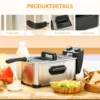 Friteuse 3l met verstelbare thermostaat, uitneembare oliecontainer, stofbeschermingsdeksel incl. kijkvenster, 60 minuten timer, oververhittingsbeveiliging, 2000w, roestvrij staal zilver 6