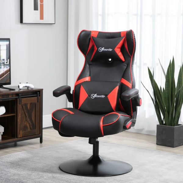 Gamingstoel in hoogte verstelbaar met kantelfunctie ergonomisch, luidspreker, lenden en neksteun van kunstleer 2