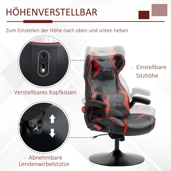 Gamingstoel in hoogte verstelbaar met kantelfunctie ergonomisch, luidspreker, lenden en neksteun van kunstleer 6