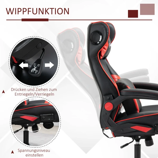 Gamingstoel in hoogte verstelbaar met kantelfunctie ergonomisch, luidspreker, lenden en neksteun van kunstleer 7