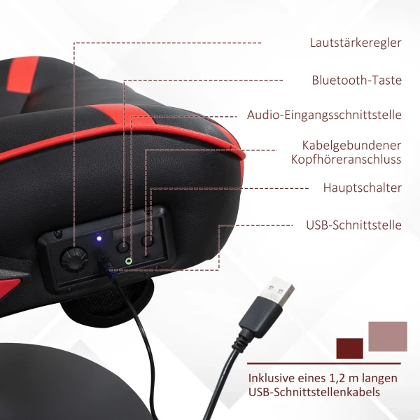 Gamingstoel in hoogte verstelbaar met kantelfunctie ergonomisch, luidspreker, lenden en neksteun van kunstleer 9