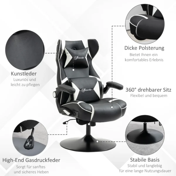 Gamingstoel met kantelfunctie, in hoogte verstelbare bureaustoel, ergonomische computerstoel met luidspreker, lenden en neksteun 10
