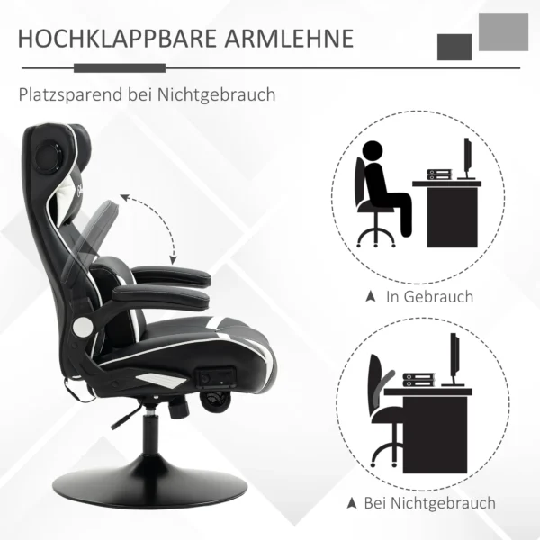 Gamingstoel met kantelfunctie, in hoogte verstelbare bureaustoel, ergonomische computerstoel met luidspreker, lenden en neksteun 8