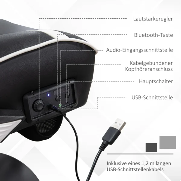 Gamingstoel met kantelfunctie, in hoogte verstelbare bureaustoel, ergonomische computerstoel met luidspreker, lenden en neksteun 9