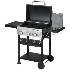 Gasgrill 3 kw 3+1 brander bbq grillwagen van roestvrij staal incl zijbrander thermometer grillrooster kookplaat flesopener zijplanken gas grill voor balkon camping 123 x 52 x 101cm 1
