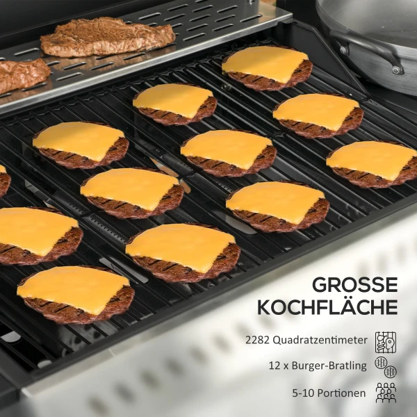 Gasgrill 3 kw 3+1 brander bbq grillwagen van roestvrij staal incl zijbrander thermometer grillrooster kookplaat flesopener zijplanken gas grill voor balkon camping 123 x 52 x 101cm 5